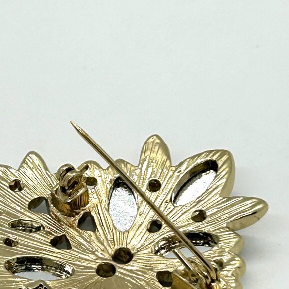 Napier Vintage Brooch Blue Green Rhinestone Teal Floral Cross Gold-Tone 2 inch - Picture 13 of 16